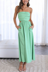 Vestido midi sin tirantes con cintura elástica y bolsillos